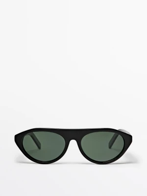 Owalne Okulary Przeciwsłoneczne - Czarny - Massimo Dutti - Female