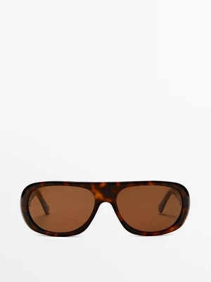 Owalne Okulary Przeciwsłoneczne Z Rogowym Efektem - Brązowy - - Massimo Dutti - Female