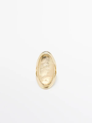 Owalny Pierścionek Z Kwarcem - Złoty - Massimo Dutti - Female