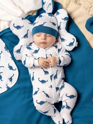 Pajac biały niemowlęcy z miękkiej bawełny - niebieskie dinozaury Nicol
