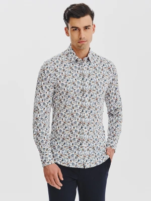 PAK LORENTE - Biała koszula męska kolorowe kwiaty Pako Lorente