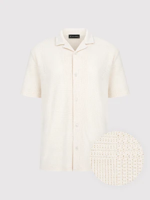 PAKO LORENTE - Ażurowa koszula męska z krótkim rękawem ecru