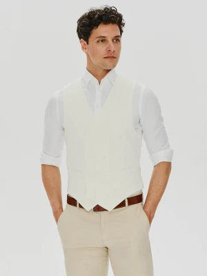 PAKO LORENTE – Beżowa dwurzędowa kamizelka męska