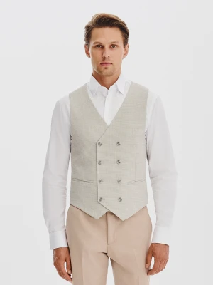 PAKO LORENTE - Beżowa dwurzędowa kamizelka w drobną kratę