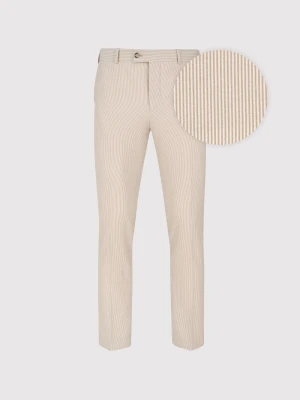 PAKO LORENTE - Beżowe spodnie ganiturowe w prążek