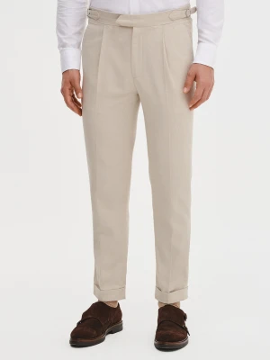 PAKO LORENTE - Beżowe spodnie męskie z lnem