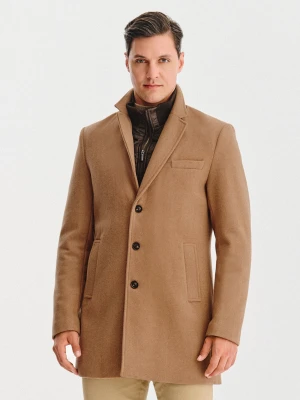PAKO LORENTE - Beżowy płaszcz męski z odpinanym kołnierzem