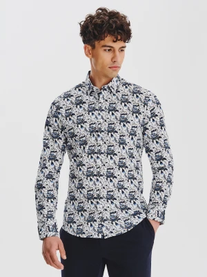 PAKO LORENTE - Biała koszula męska niebieskie kwiaty