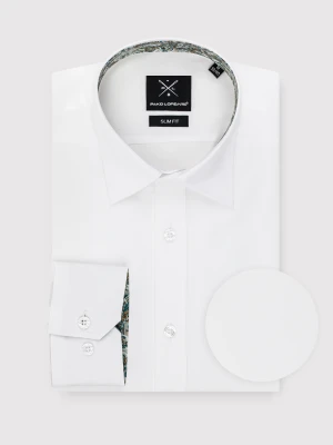 PAKO LORENTE – Biała koszula męska z kontrastowym wykończeniem
