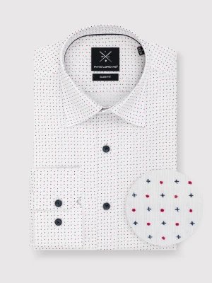 PAKO LORENTE – Biała koszula w granatowo-czerwony mikrowzór