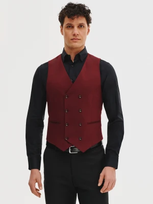PAKO LORENTE - Bordowa dwurzędowa kamizelka męska