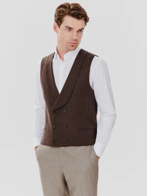 PAKO LORENTE – Brązowa dwurzędowa kamizelka męska