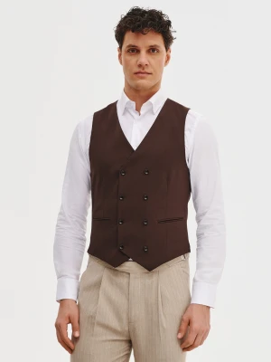 PAKO LORENTE - Brązowa dwurzędowa kamizelka męska