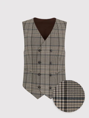 PAKO LORENTE – Brązowa dwurzędowa kamizelka męska w kratę