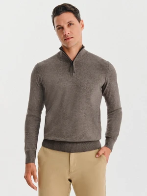 PAKO LORENTE – Brązowy sweter z rozpinaną stójką