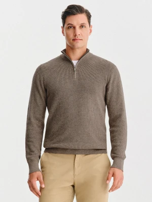 PAKO LORENTE - Brązowy sweter z rozpinaną stójką