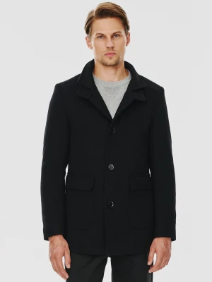 PAKO LORENTE – Czarny płaszcz męski zapinany na guziki