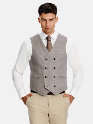 PAKO LORENTE - Dwurzędowa brązowa kamizelka w kratę