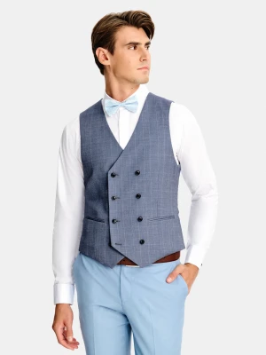 PAKO LORENTE - Dwurzędowa granatowa kamizelka w kratę