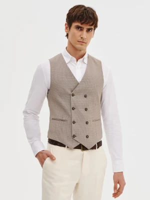 PAKO LORENTE - Dwurzędowa kamizelka męska w drobną kratę