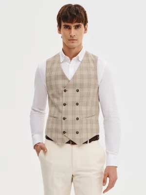 PAKO LORENTE - Dwurzędowa kamizelka męska w mocną kratę