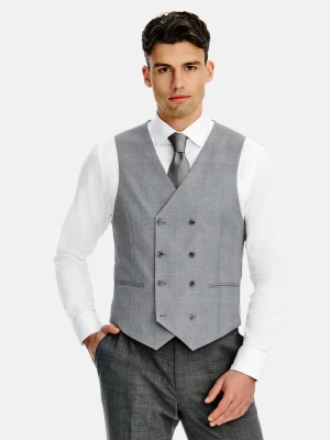 PAKO LORENTE - Dwurzędowa szara kamizelka w kratę