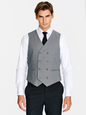 PAKO LORENTE - Dwurzędowa szara kamizelka w pepitkę