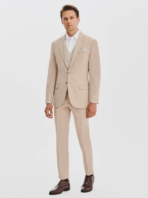 PAKO LORENTE - Gładki beżowy garnitur męski