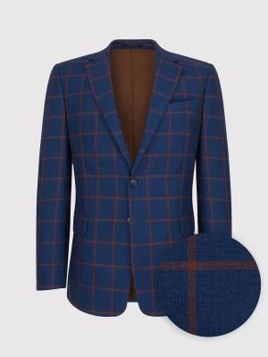 PAKO LORENTE – Granatowa casualowa marynarka męska w rudą kratę