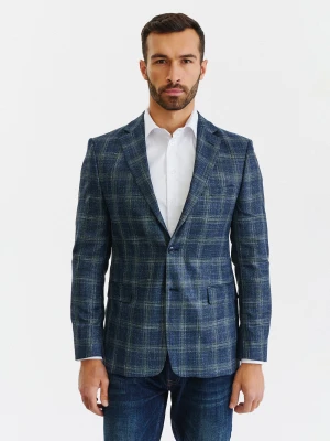 PAKO LORENTE – Granatowa casualowa marynarka męska w zieloną kratę