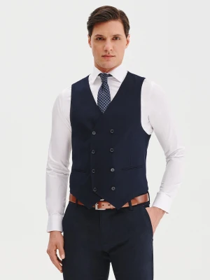 PAKO LORENTE –Granatowa dwurzędowa kamizelka męska