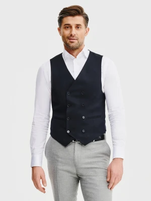 PAKO LORENTE – Granatowa dwurzędowa kamizelka męska