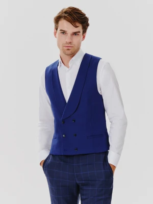 PAKO LORENTE – Granatowa dwurzędowa kamizelka męska