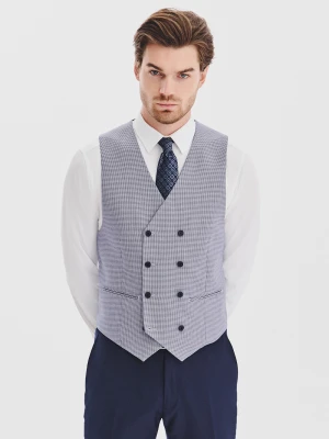 PAKO LORENTE - Granatowa dwurzędowa kamizelka w drobną kratę