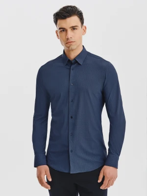 PAKO LORENTE – Granatowa dzianinowa koszula w jodełkę