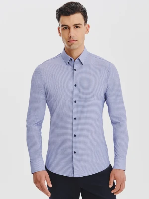 PAKO LORENTE – Granatowa dzianinowa koszula w pepitkę