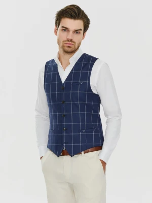 PAKO LORENTE – Granatowa kamizelka w jasną kratę