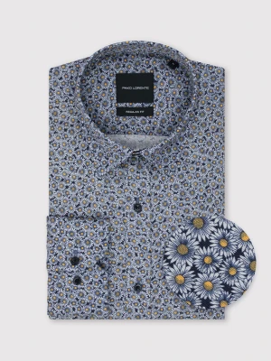 PAKO LORENTE - Granatowa koszula męska w kwiaty