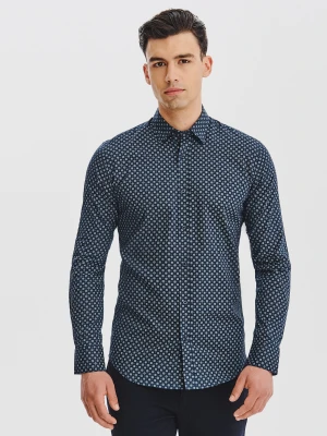 PAKO LORENTE - Granatowa koszula męska we wzór geometryczny