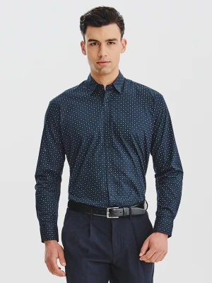 PAKO LORENTE - Granatowa koszula męska wzór geometryczny