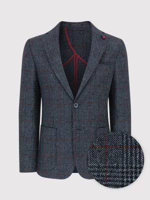 PAKO LORENTE – Granatowa marynarka casualowa w bordową kratę