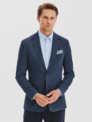 PAKO LORENTE - Granatowa marynarka w pepitkę z dzianiny