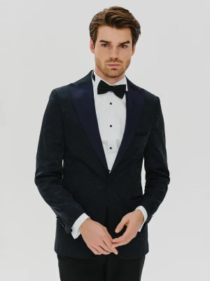 PAKO LORENTE – Granatowa żakardowa marynarka smokingowa
