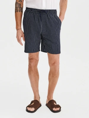 PAKO LORENTE - Granatowe spodenki męskie w prążek z lnem