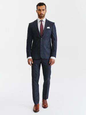 PAKO LORENTE – Granatowe spodnie garniturowe w bordową kratę Windowpane