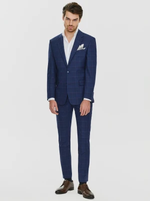 PAKO LORENTE – Granatowe spodnie garniturowe w czerwono-niebieską kratkę