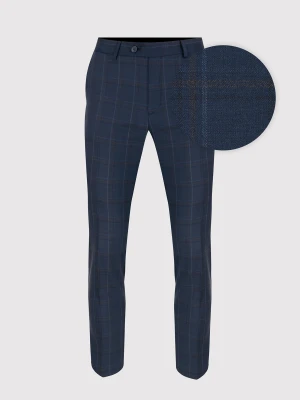 PAKO LORENTE – Granatowe spodnie garniturowe w kraciasty deseń