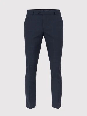 PAKO LORENTE – Granatowe spodnie garniturowe w subtelną kratę