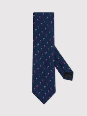 PAKO LORENTE – Granatowy krawat męski w kwiaty
