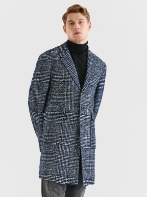 PAKO LORENTE – Granatowy męski płaszcz w kratę